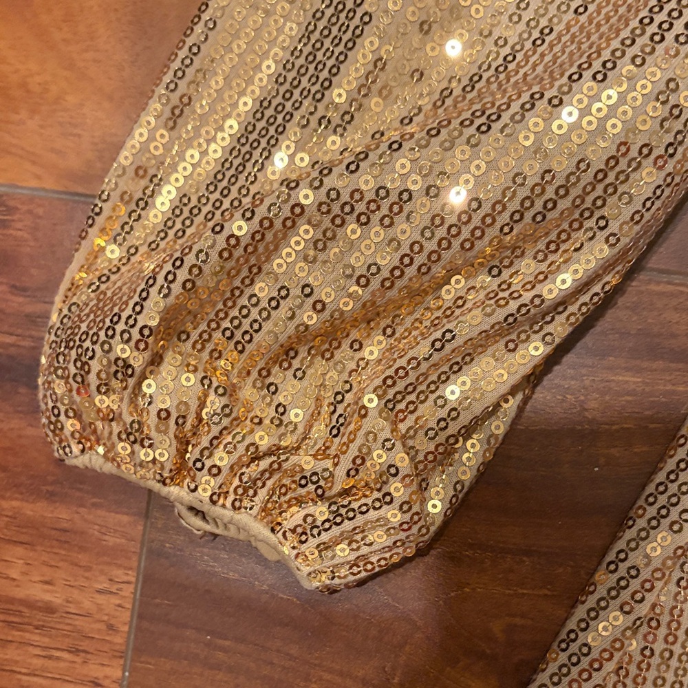 I.N.C. Gold Sequin Dress Girls 7/8 Long Sleeve Holiday Party Shift - Picture 7 of 10